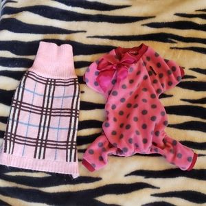 Adorable Doggie sweaters, one has legs, like pj's